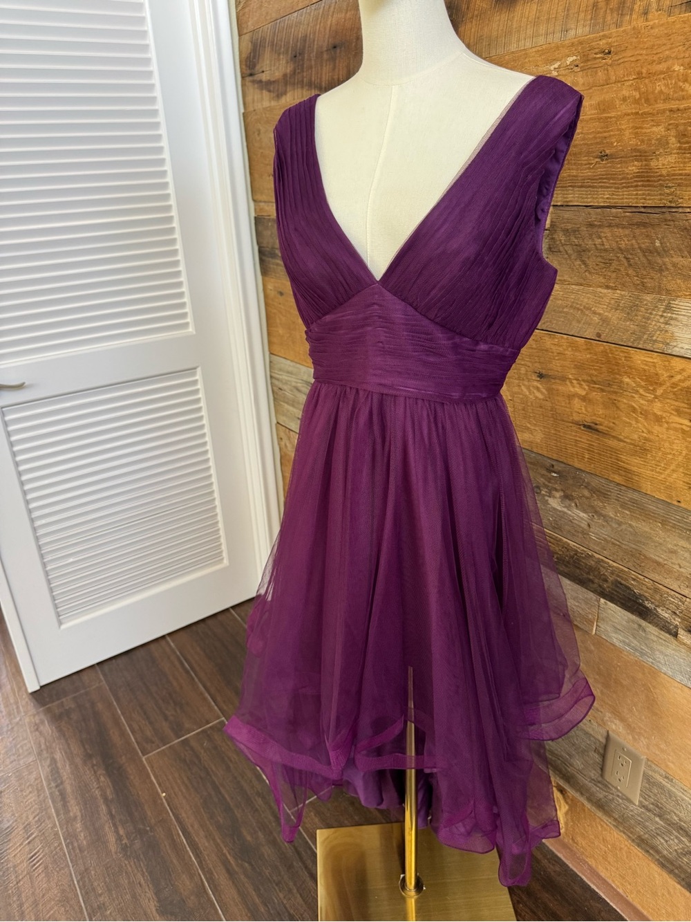 JJ's House Imogene Cascading Ruffles Tulle High-Low Midi Dress Grape US 10 NWT
